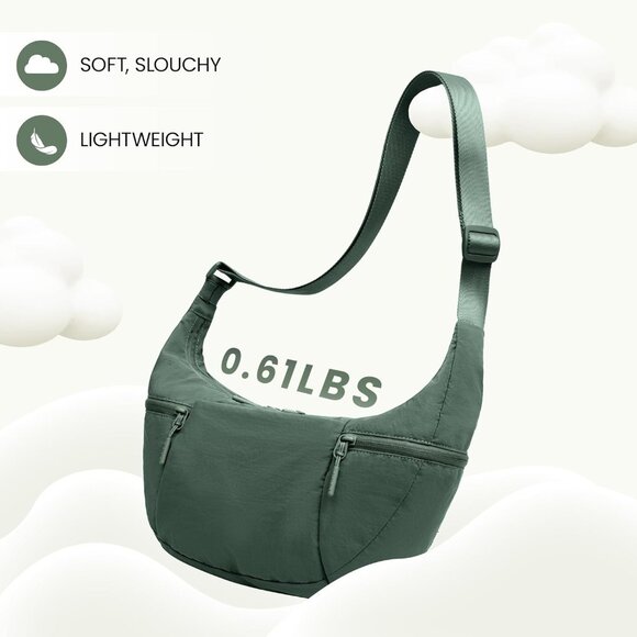 Nylon Crescent Crossbody Bag, Sloughy Shoulder Hobo Bag for Women, Lightweight M - Picture 3 of 7